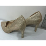 Allegra K Womans Size 7 Gold Sparkly Pointed Toe Heel Pumps Slip On Photo 3