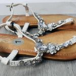 White Silver And Rhinestone Strap Sandals Size 7 Photo 5