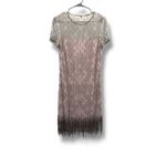 Elie Tahari  Beaded Fringe Dress Women's Size 10 Short Sleeve Sheer Overlay Photo 2
