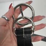 Olga Santini Women’s Size L Leather Belt Black DOUBLE OO Buckle Silver Toned Photo 3