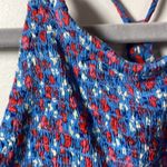 Patrons of Peace  blue w/red flowers ruffled adjustable tie size medium. Photo 1