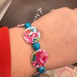Floral Blue and Pink Beaded Bracelet Photo 3