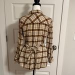 OP Tan and Brown Plaid Flannel Shirt with front pockets and belt Photo 8