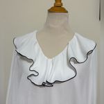 ZARA Blouse Ruffle Trim V-Neck Off-White Color Lightweight Semi-Sheer Top Size M Photo 1