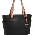 Michael Kors Black Leather Jet Set Tote Bag Shoulder Purse Classic Minimalist Photo 0