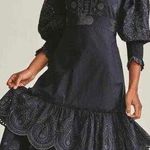 Love Shack Fancy  Toulon Midi Dress Size 4 Black Embroidered Puff Sleeves Bohemian Photo 1
