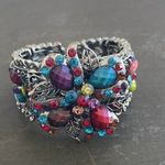 Vintage Estate Floral Stretch Bracelet W/ Pink Blue Green & Yellow Gemstones Photo 2