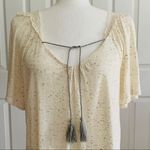 Vintage America Top Shirt Trina Cream Speckled Tassel Short Sleeve Top Small NWT Photo 2