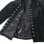 VINTAGE Berek Black Suede Leather Jacket Ruffle Neckline Button Front Size Large Photo 11