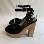 Maje  Black Suede Open Toe Platform Studded Block‎ High Heels Size 40 Whimsigoth Photo 3