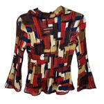 Allison Taylor Vintage  Petite Geometric Abstract Pleated Flared Sleeve Button Up Photo 7