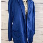 Chico's 1 Blazer Womens M Blue Linen Relax Front Pockets Long Sleeves Unlined Photo 0