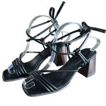 ASOS Hollow Y2K Strappy Ankle Tie Block Heel Faux Leather Sandals Black Size 7 Photo 3