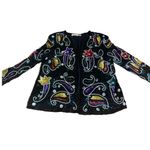 VINTAGE CIRCA 1980'S AVALON BLACK W/COLORFUL SEQUINS SILK OPEN Photo 8