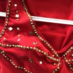 Red bodycon short dress w/mirrors and gold beads S Photo 4
