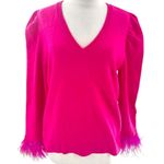 CROSBY by Mollie Burch  Teddie feather trim sweater puff sleeve hot pink sz XL Photo 3