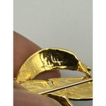 1980s Gold Plated Black Enamel Sparkly Diamanté Bow Brooch Party Evening Outing Photo 3