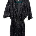 She & Sky  Size Small Black Sequin Short Sleeve Wrap Style Romper Holiday Party Photo 0
