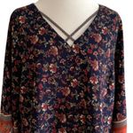 Love Riche Love Richie Dress Tunic Navy Orange Mixed Floral Print Wide Sleeve Plus Size 1X Photo 2
