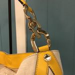 Calvin Klein  Sadia oatmeal Canvas yellow trim Hobo Shoulder Bag Women's 14”x11”‎ Photo 4