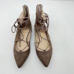 Unisa  neutral tan beige ankle tie up faux suede pointed toe flat shoes size 8 Photo 1
