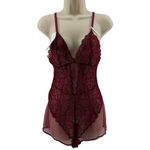 DKNY  Mixed Cases Lace & Mesh Romper Crimson Womens Large Teddy Lingerie Photo 1