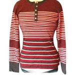 Title Nine Red and Gray Striped Merino Wool Knit Henley Top Size Large Photo 0