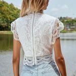 SheIn White Lace Detail Zip Back Crop Top Photo 6