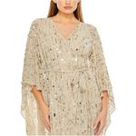 Mac Duggal  Cape Back Fringe Beaded Robe Dress Size Large Style #94044 in Nude Photo 2