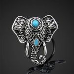 Bohemian Elephant Ring with Turquoise Accent Silver Plated Adjustable Open Band Silver Photo 5