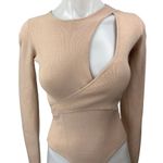 ASTR The Label Women's Beige Nude Knit Long Sleeve Cutout Bodysuit Top Size XS Photo 2