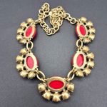 Stella & Dot Mae Gold Tone & Red Collar Statement Necklace 23" Retired Photo 4