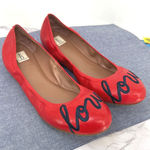 ED Ellen DeGeneres Langston Red Leather 9.5M Ballet Flats Love Embroidery Comfy Size 9.5 Photo 0