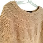 Lands' End Cable Knit Wool Poncho Women's S/M Beige Western Fringe Boho Hippie Photo 1