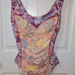 Sundance  Paisley Print Two Tone One Piece Swimsuit Women's Medium Purple/Yellow Photo 0