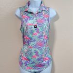 Bad Birdie Sleeveless‎ Golf Polo Shirt Flamingo "Mingos" Print Women's XS Purple Photo 3