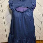 Old Navy  Blue Ruffle Smocked High Neck Cut out Cotton Midi Dress Womens Medium Photo 0