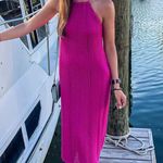 Lulus Pink Crochet Halter Dress Photo 0