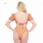 Marina West Brown White Polka Dot Two Piece Swimsuit Set Bikini Sleeve XL NWT Brown Photo 1