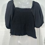 Leith  Womens Cropped Shirred Black Short Balloon Sleeve Pullover Top SZ 1X NWOT Photo 4