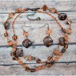 None Artisan Made Peach & Brown Beaded Necklace & Dangle Earrings Set Dyed Abalone Photo 8