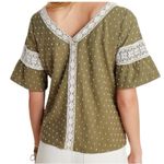 Maeve NWT Anthropologie  Square Neck‎ Lace Trimmed Blouse Top Green Size Small Photo 1