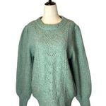 FRNCH Sweater Women Large Green Fuzzy Knit Puff Ballon Sleeve Crew Neck Pullover Photo 0