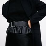 ZARA Black Belted Faux Leather Mini Skirt Photo 2