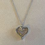 Diamond Double Heart Pendant Sterling Silver and 14k Rose Gold Necklace Size 18 Photo 1