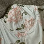 SheIn White Pink Green Floral Embroidery Tie Back Corset Crop Top Small Photo 3