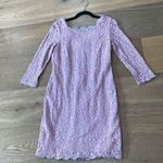 Adrianna Papell  Lilac Light Purple Lace Quarter Sleeve High Neck Formal Dress 14 Photo 2