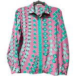 Rare Bessi Silk Blouse Pink & Green Geometric Retro Print Designer Italy Pucci 8 Photo 0