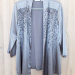 Chico's Womens Beaded Sunrise Jacket Size M Silver Open Front Quiet Luxury Chic Photo 0