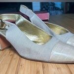 Bruno Magli Cream Canvas Band Slingback Heels with Cap Toe Size 10 White Photo 0